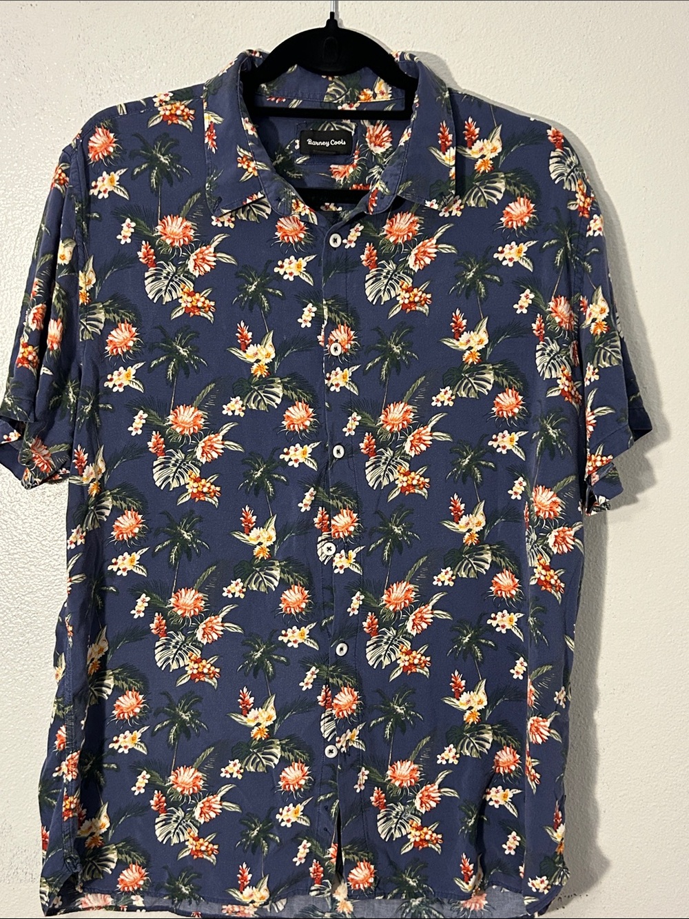 Barney Cools Navy Tropical Floral Short-Sleeve Button-Down Shirt
